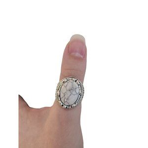 New White Fake Stone Ring, Size 10 1/2